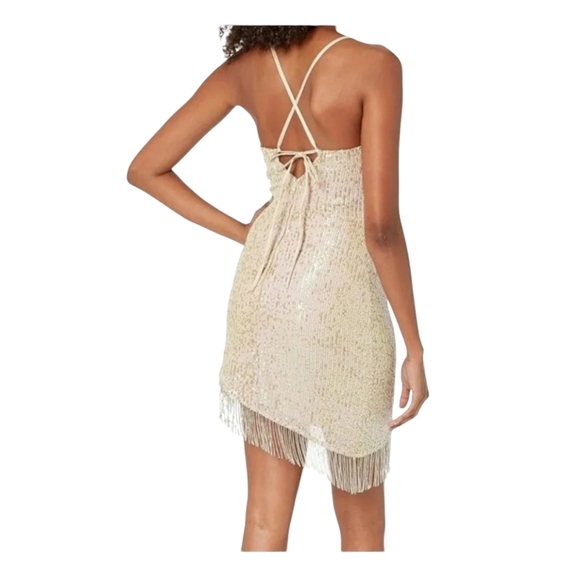 Speechless Nude Sequin Fringe Mini Party Cocktail Bodycon Dress Medium - Picture 5 of 16